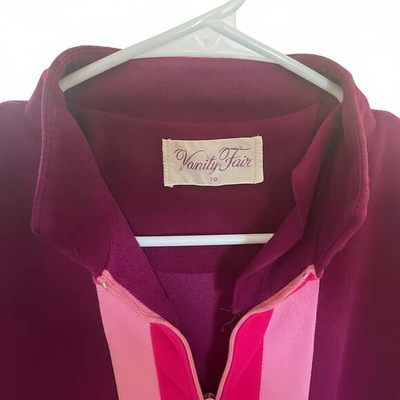 Vintage 1970s Vanity Fair Velour Color Block Zip-Front Housecoat Robe - Picture 4 of 4